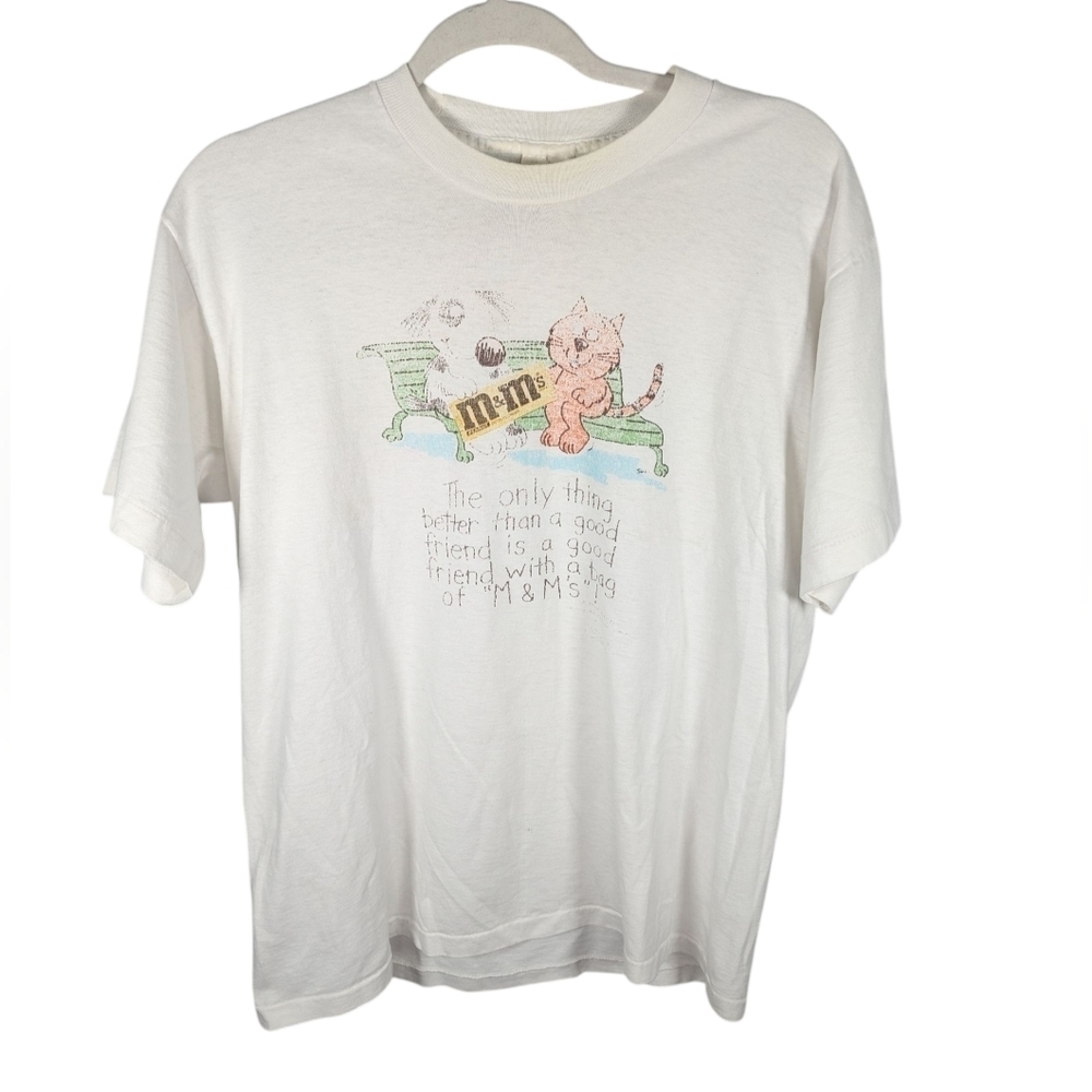 Vintage Center Star M&Ms Dog Cat Candy Funny T-shirt Size Unisex Large
